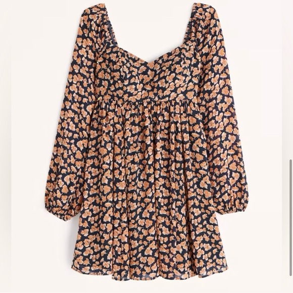 🫎ABERCROMBIE Long Sleeve Babydoll Mini Dress in Floral Print - Picture 6 of 11